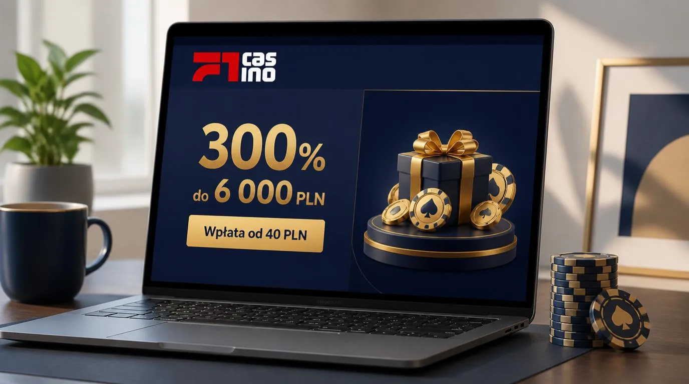 Ekran promocji kasyna z bonusem 300% do 6 000 PLN i minimalną wpłatą 40 PLN